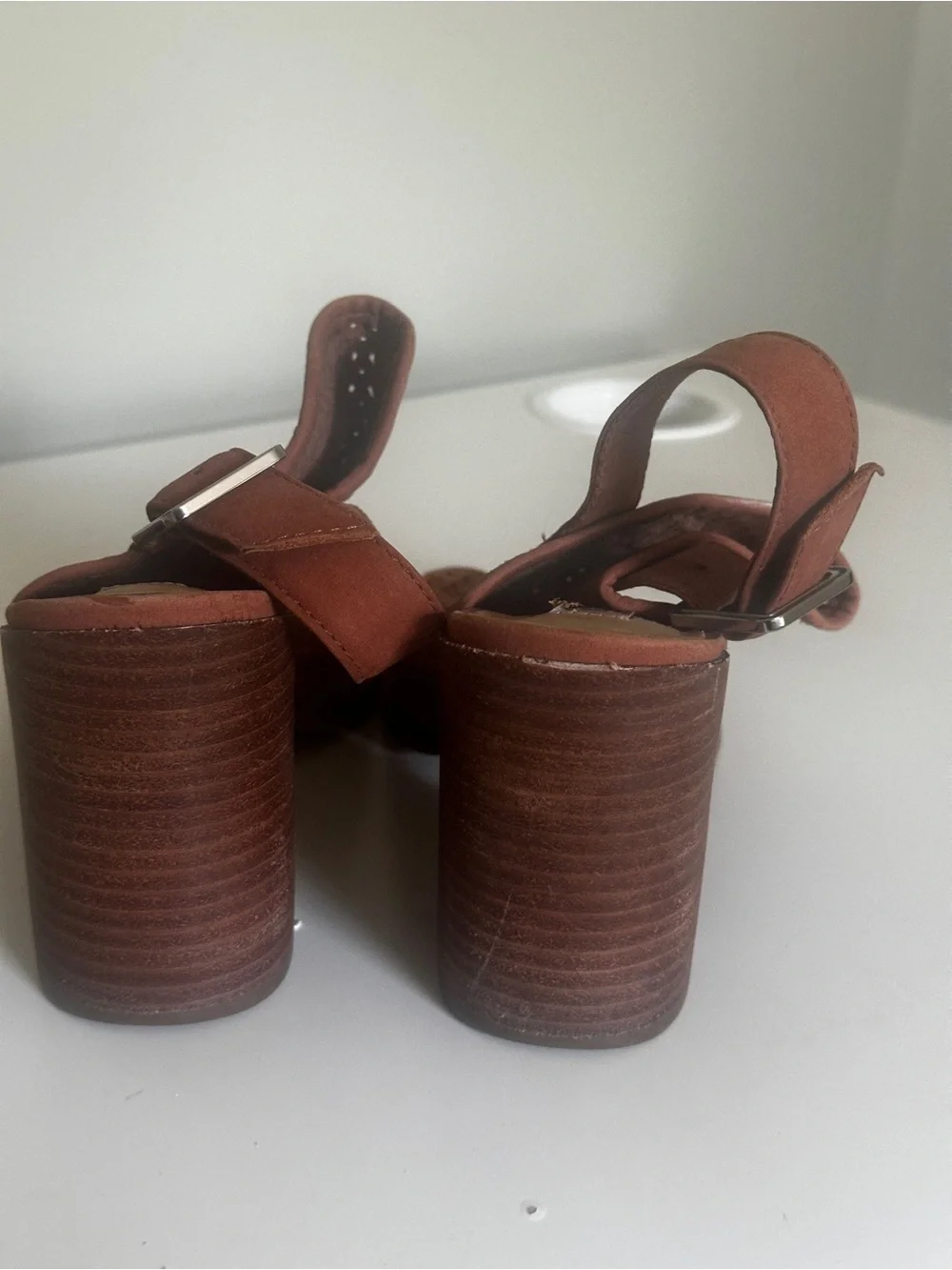 Steve Madden Perforated Open-Toe Slingback Wedges - Rust Brown
